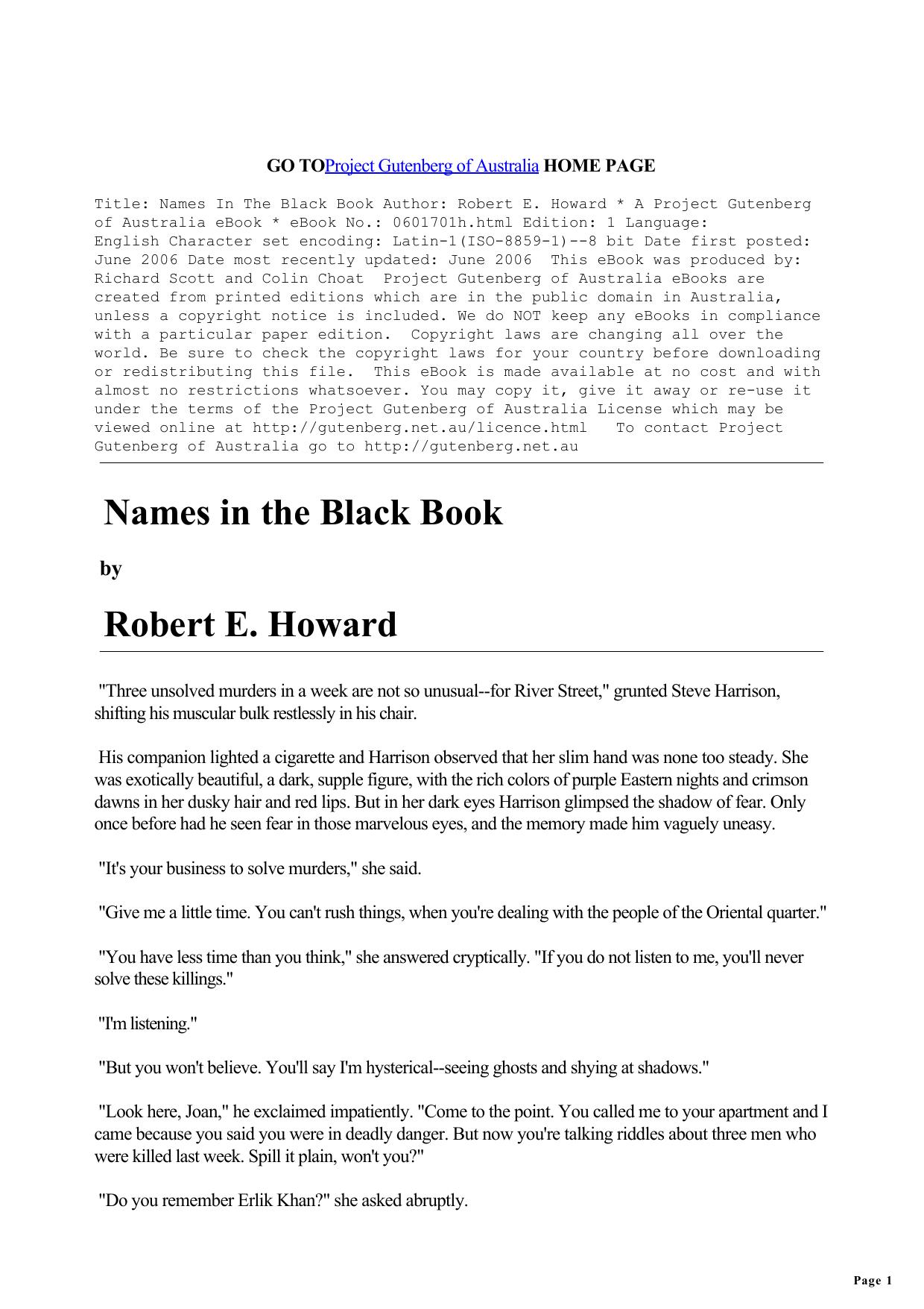 Robert E. Howard - Steve Harrison1934 by Names in The Black Book
