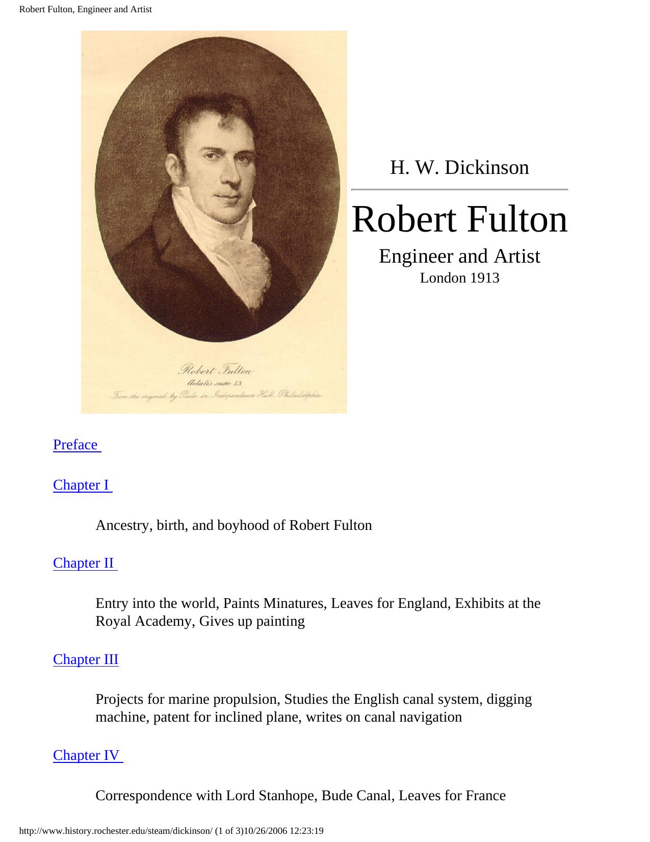 Robert Fulton, engineer and artist; his life and works by H W Dickinson