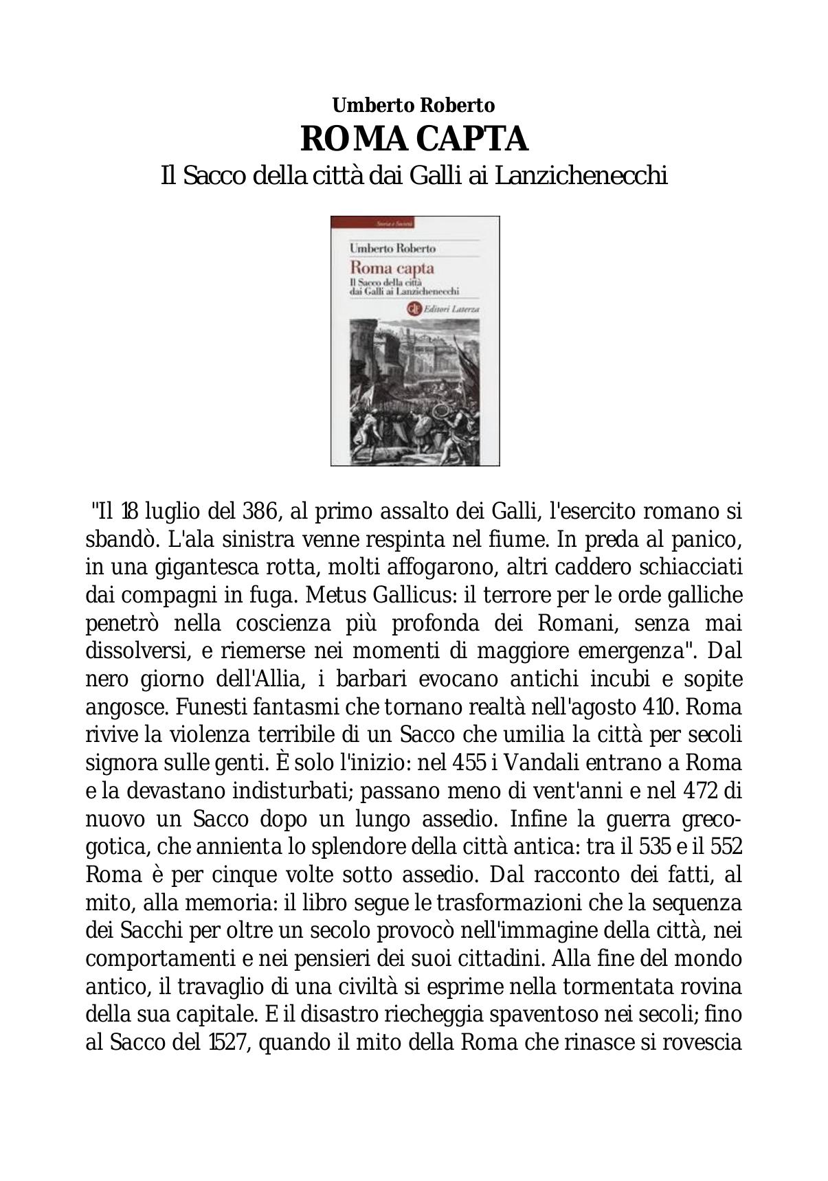 Roberto by Roma capta. Il Sacco della città dai Galli ai Lanzichenecchi