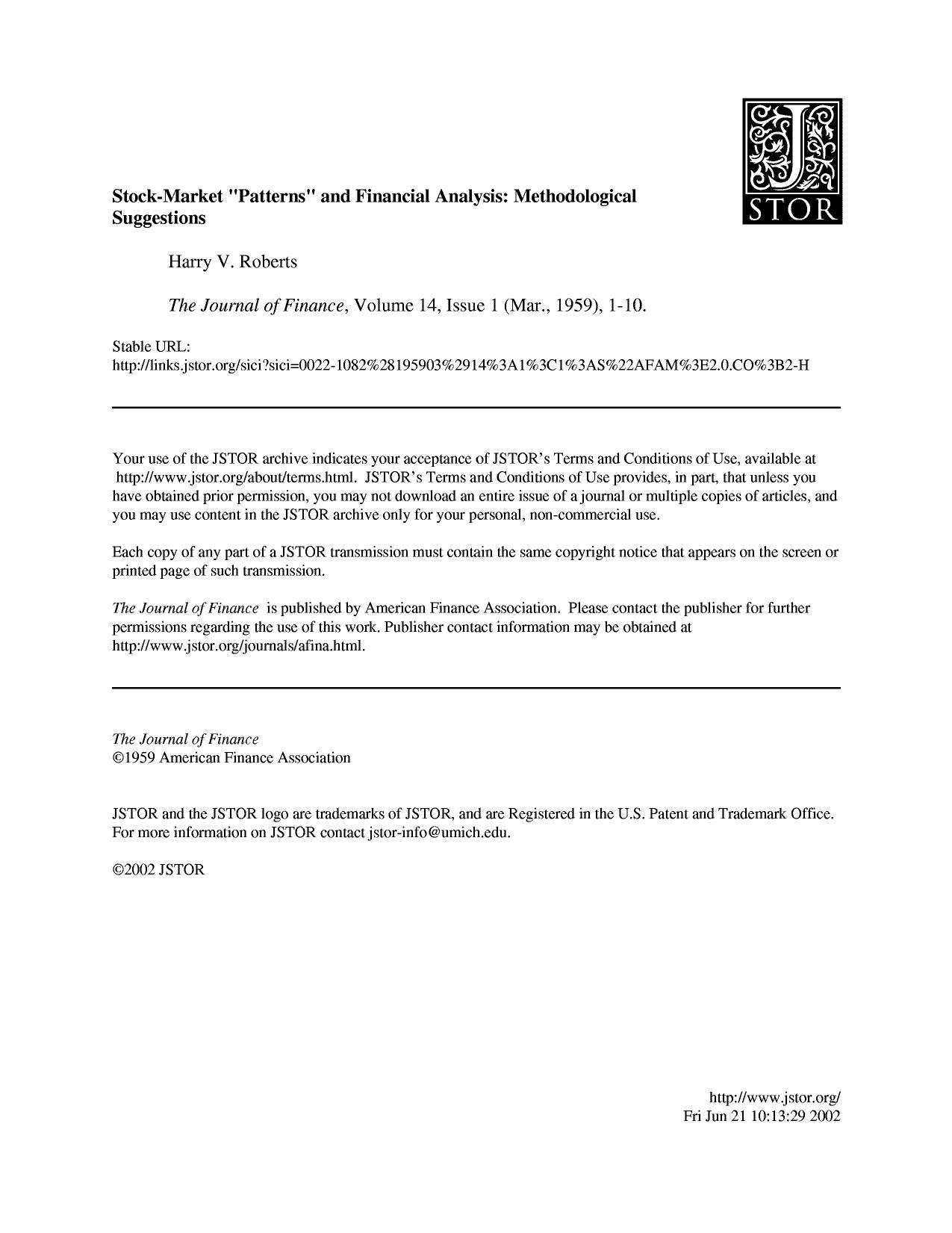 Roberts H.V. Stock-Market [qu][qu]Patterns[qu][qu] and Financial Analysis[c] Methodological Suggestions (1959)(en)(10s) by Unknown