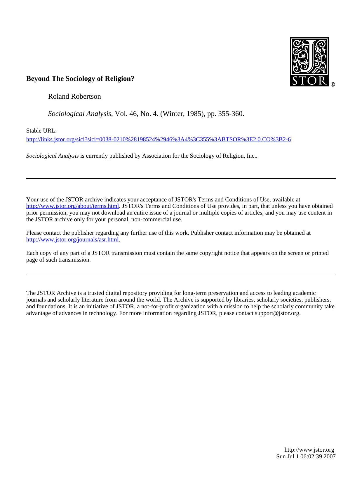Robertson by Beyond The Sociology of Religion