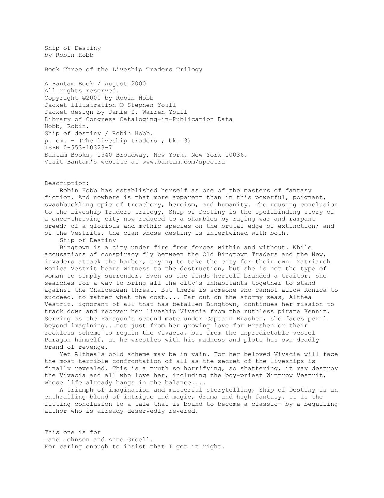 Robin Hobb Liveship 3 Ship of Destiny by harry