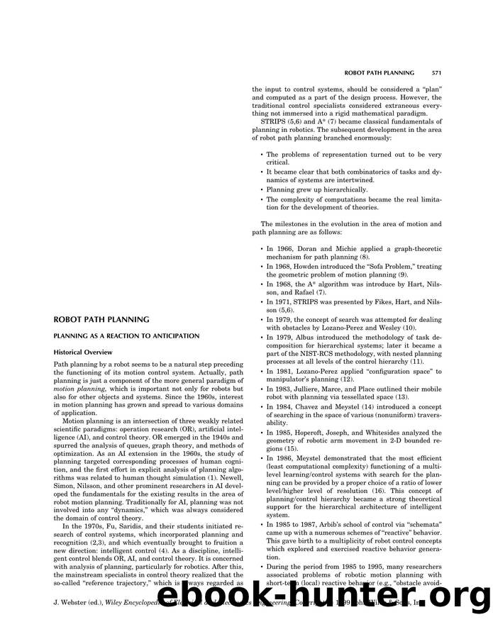 Robot Path Planning". In: Wiley Encyclopedia of Electrical and Electronics Engineering by Unknown