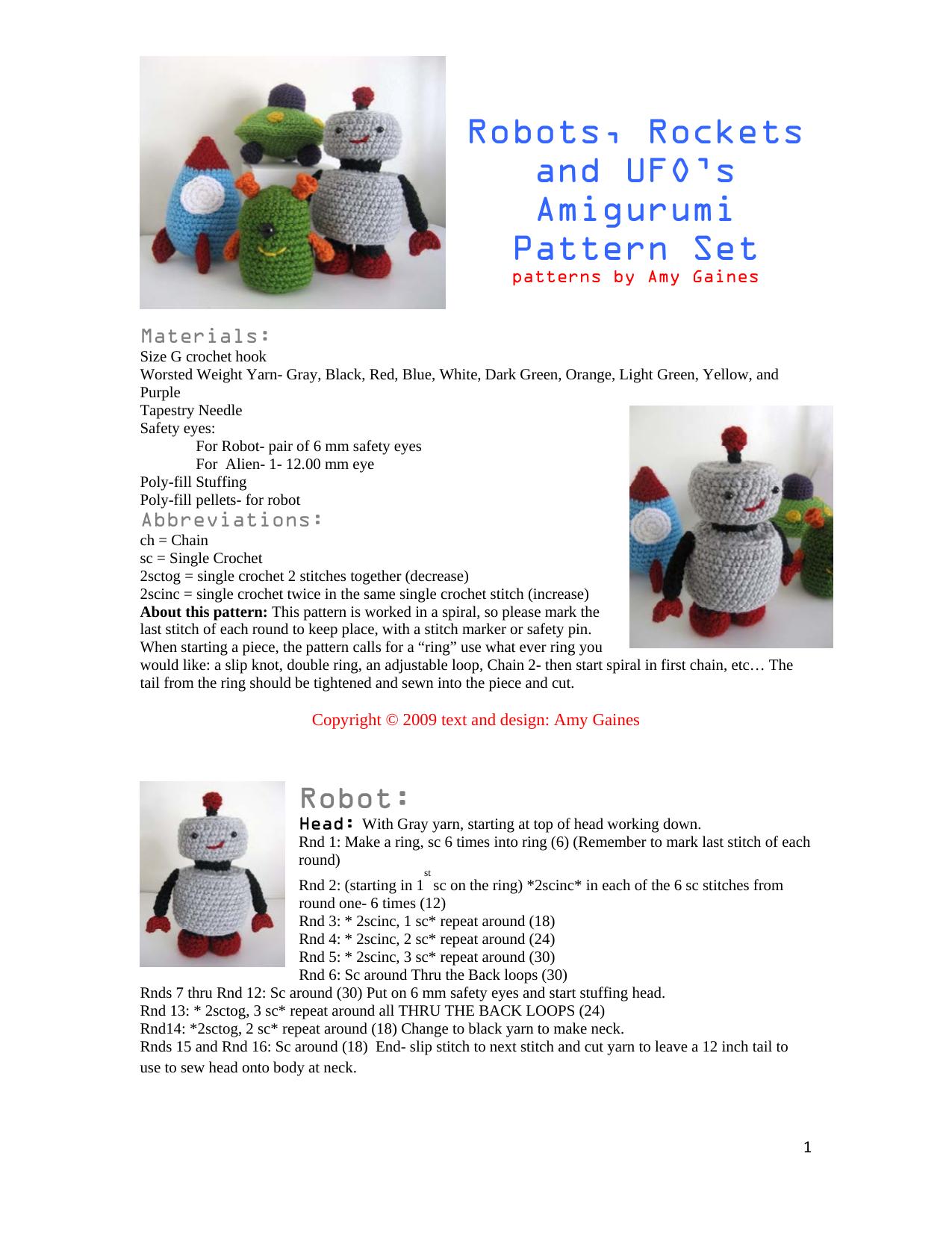 Robots, Rockets and UFOâs Amigurumi Pattern Set by Christopher Gaines