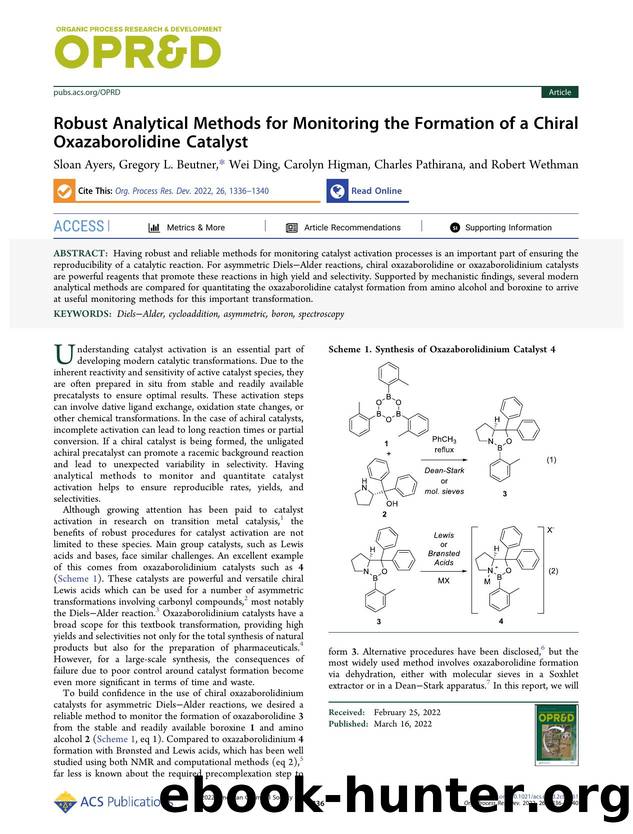 Robust Analytical Methods for Monitoring the Formation of a Chiral Oxazaborolidine Catalyst by Sloan Ayers Gregory L. Beutner Wei Ding Carolyn Higman Charles Pathirana and Robert Wethman