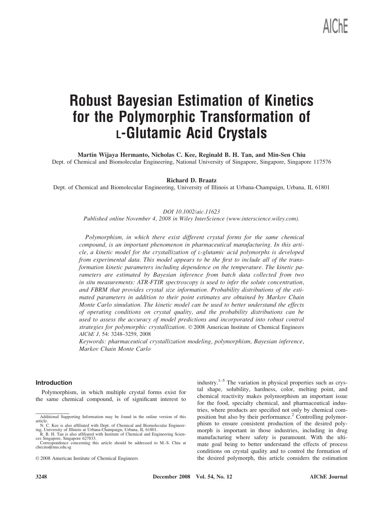 Robust Bayesian estimation of kinetics for the polymorphic transformation of L-glutamic acid crystals by Unknown