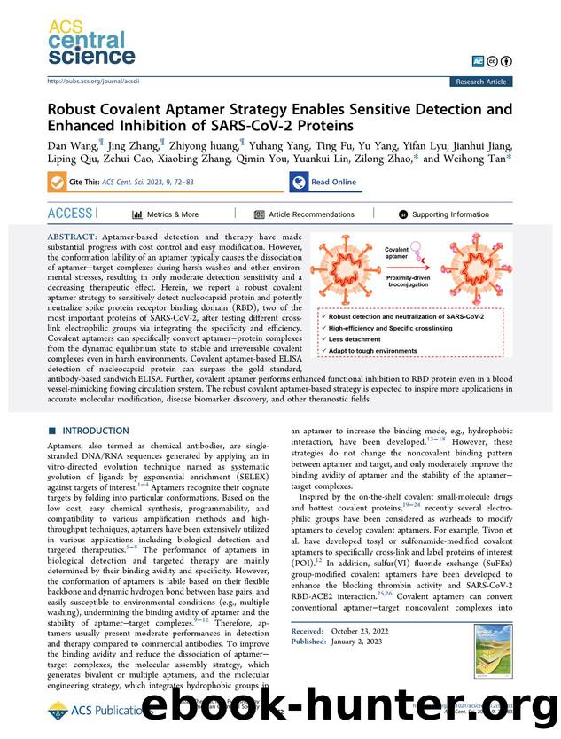 Robust Covalent Aptamer Strategy Enables Sensitive Detection and Enhanced Inhibition of SARS-CoVâ2 Proteins by unknow