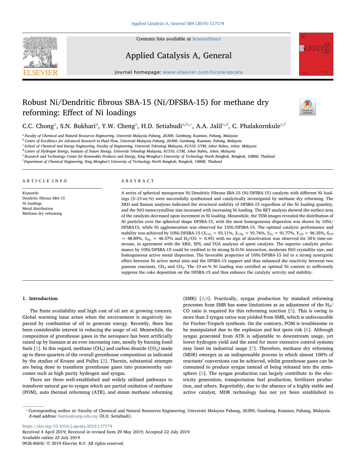 Robust NiDendritic fibrous SBA-15 (NiDFSBA-15) for methane dry reforming_ Effect of Ni loadings by C.C. Chong & S.N. Bukhari & Y.W. Cheng & H.D. Setiabudi & A.A. Jalil & C. Phalakornkule