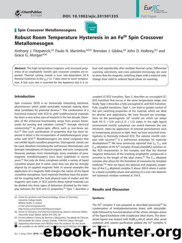 Robust Room Temperature Hysteresis in an FeIII Spin Crossover Metallomesogen by Unknown