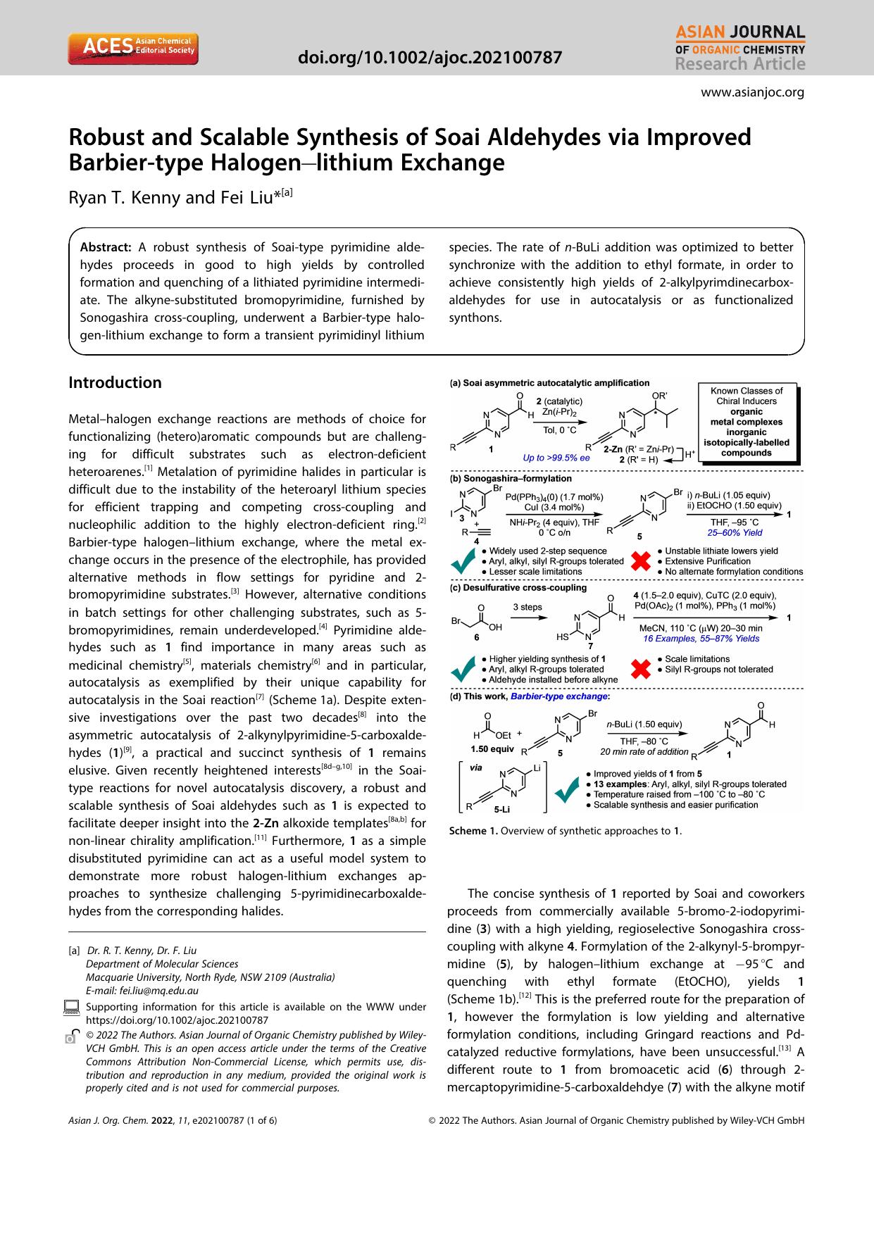 Robust and Scalable Synthesis of Soai Aldehydes via Improved Barbierâtype Halogenâlithium Exchange by Unknown