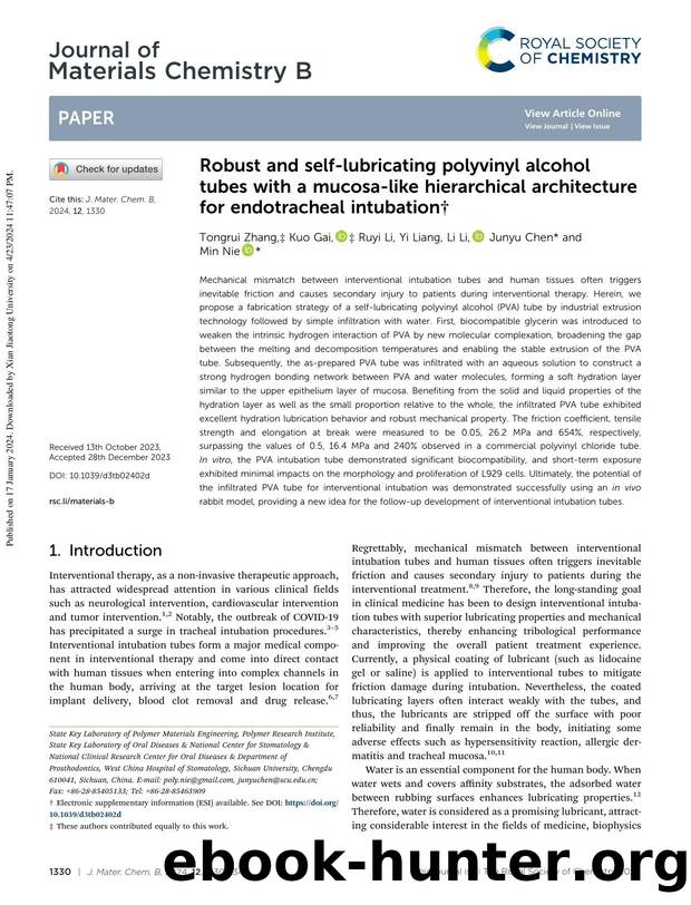 Robust and self-lubricating polyvinyl alcohol tubes with a mucosa-like hierarchical architecture for endotracheal intubation by Tongrui Zhang & Kuo Gai & Ruyi Li & Yi Liang & Li Li & Junyu Chen & Min Nie