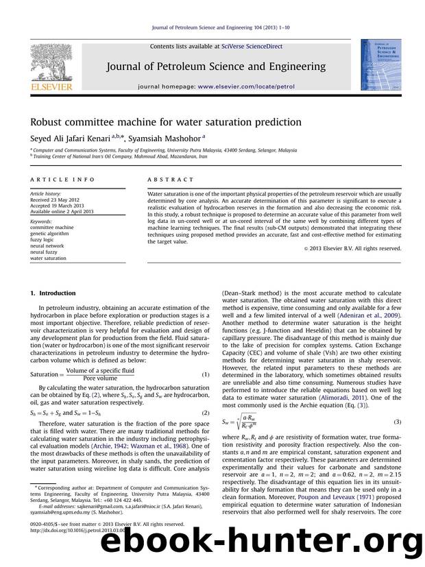 Robust committee machine for water saturation prediction by Seyed Ali Jafari Kenari & Syamsiah Mashohor