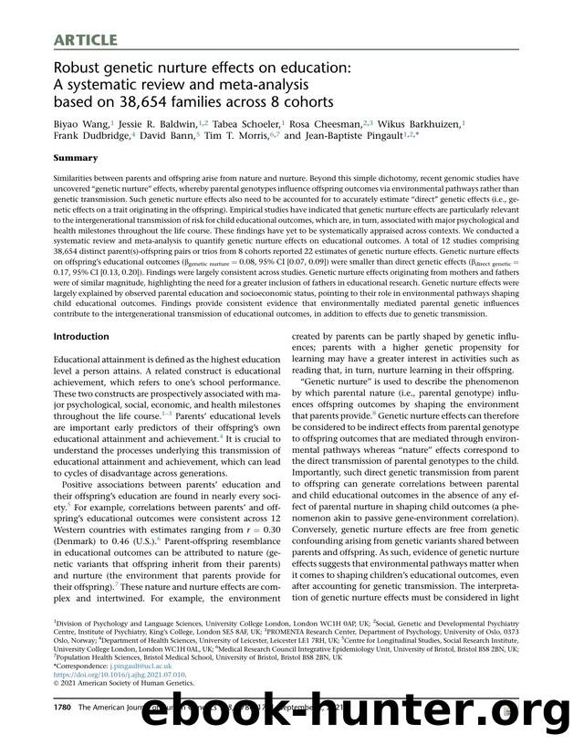 Robust genetic nurture effects on education: A systematic review and meta-analysis based on 38,654 families across 8 cohorts by unknow