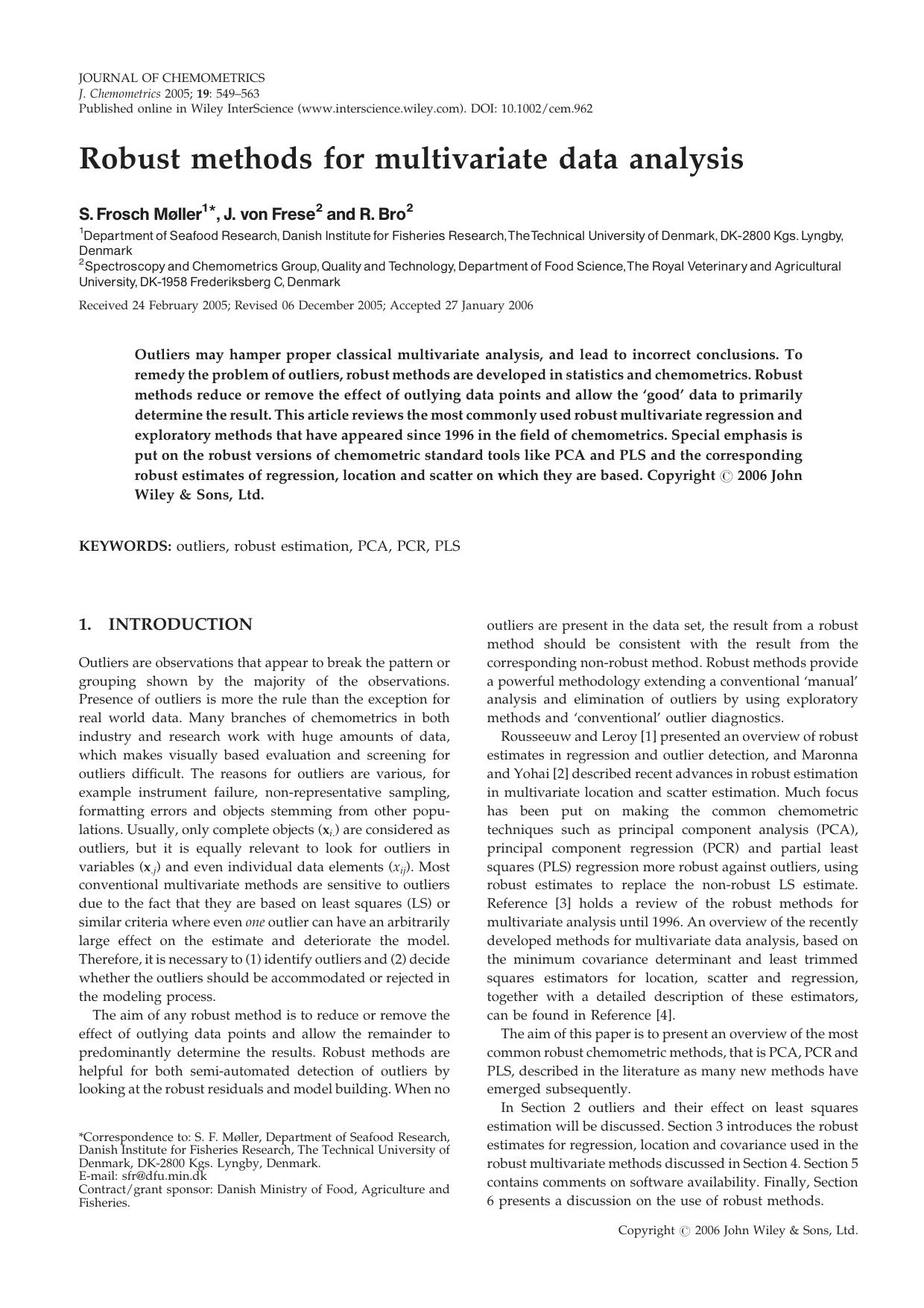 Robust methods for multivariate data analysis by Unknown