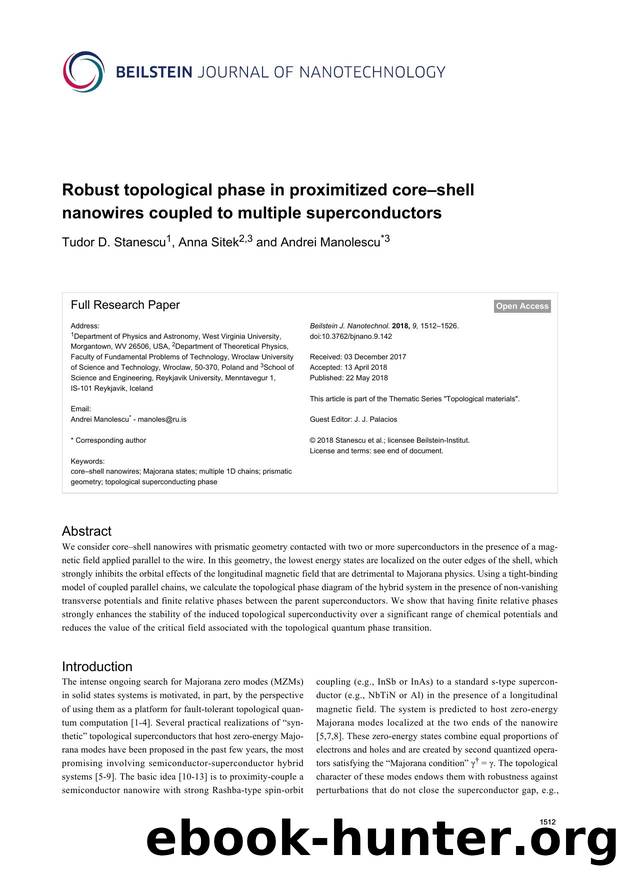 Robust topological phase in proximitized coreâshell nanowires coupled to multiple superconductors by Tudor D. Stanescu Anna Sitek Andrei Manolescu