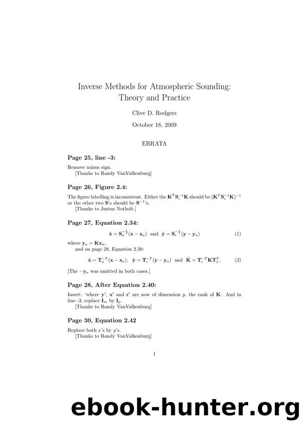 Rodgers C. D. by Inverse methods for atmospheric sounding (2000) Errata