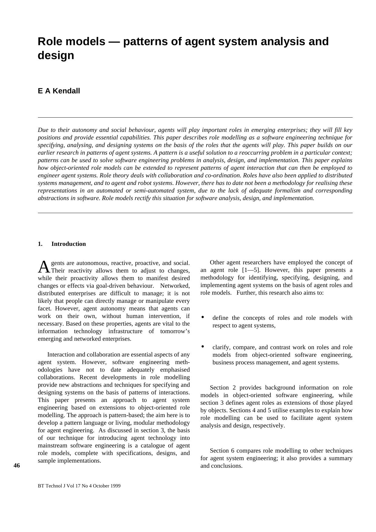 Role Models — Patterns of Agent System Analysis and Design by Unknown