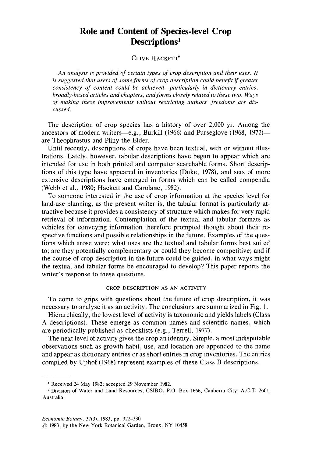 Role and content of species-level crop descriptions by Unknown