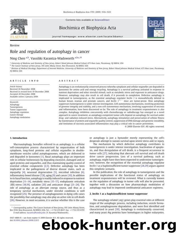 Role and regulation of autophagy in cancer by Ning Chen; Vassiliki Karantza-Wadsworth