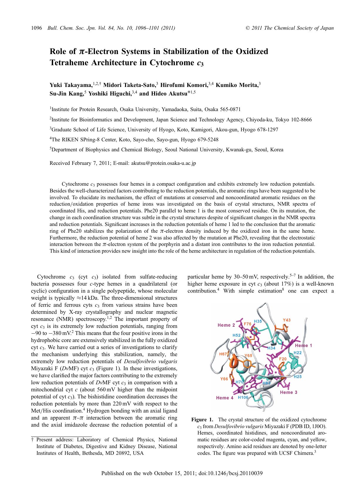Role of Ï-Electron Systems in Stabilization of the Oxidized Tetraheme Architecture in Cytochrome c3 by unknow