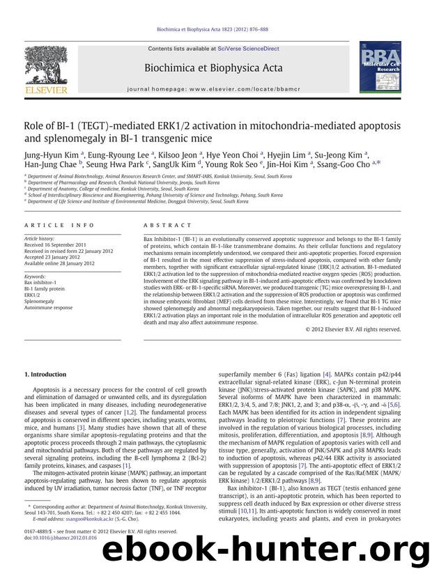 Role of BI-1 (TEGT)-mediated ERK12 activation in mitochondria-mediated apoptosis and splenomegaly in BI-1 transgenic mice by unknow
