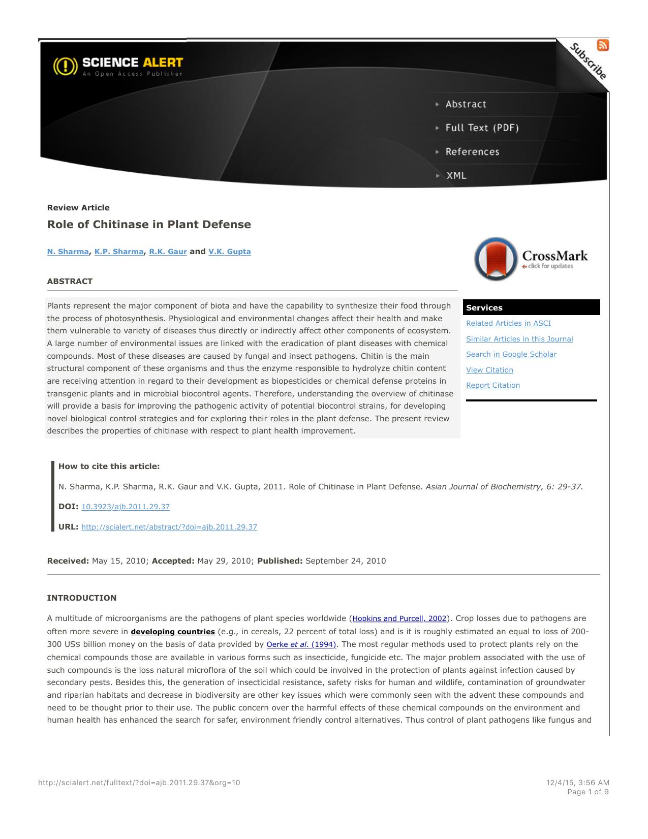 Role of Chitinase in Plant Defense by Unknown