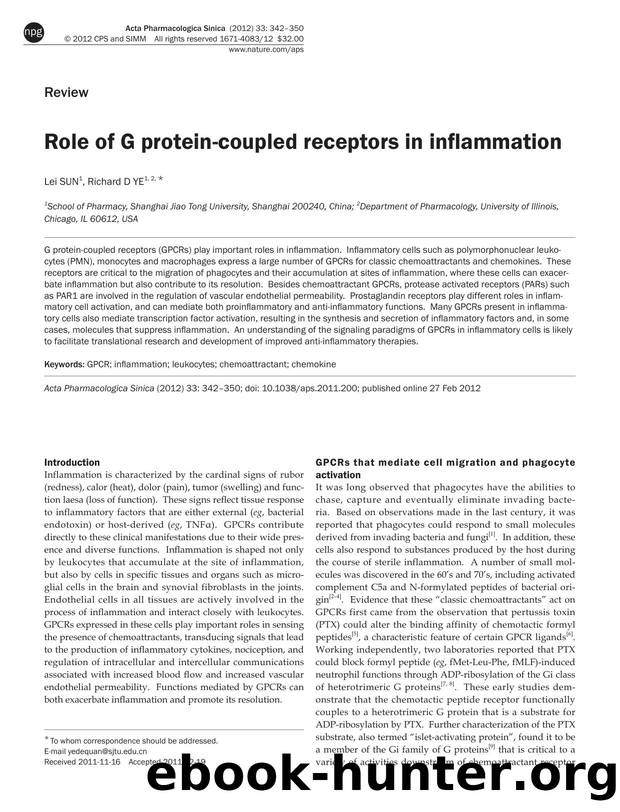 Role of G protein-coupled receptors in inflammation by Lei Sun & Richard D Ye