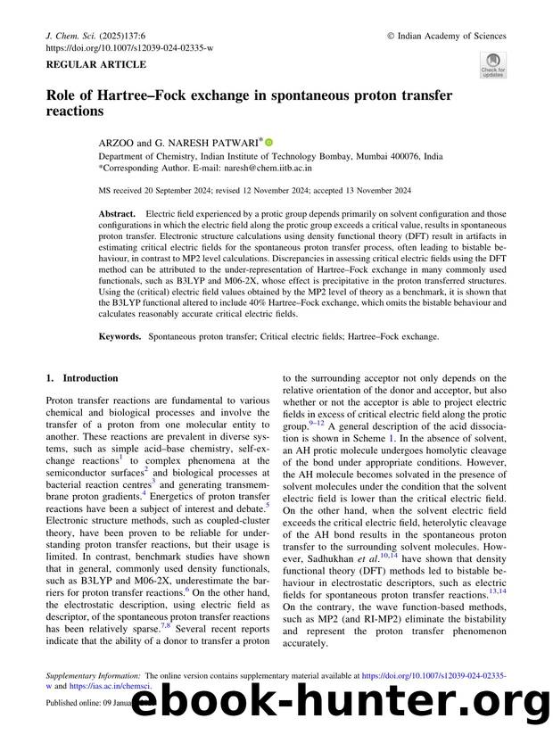 Role of HartreeâFock exchange in spontaneous proton transfer reactions by Arzoo & G. Naresh Patwari