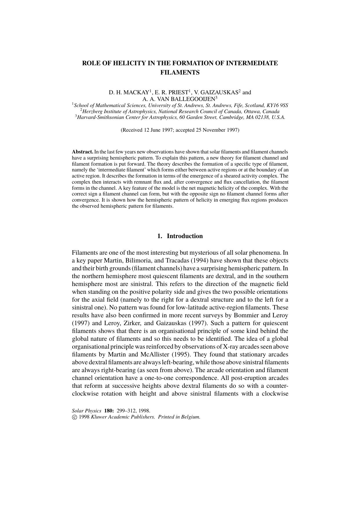 Role of Helicity in the Formation of Intermediate Filaments by Unknown