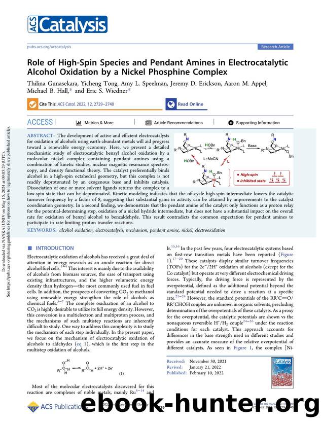 Role of High-Spin Species and Pendant Amines in Electrocatalytic Alcohol Oxidation by a Nickel Phosphine Complex by unknow