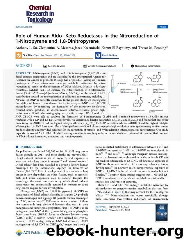 Role of Human AldoâKeto Reductases in the Nitroreduction of 1-Nitropyrene and 1,8-Dinitropyrene by Anthony L. Su Clementina A. Mesaros Jacek Krzeminski Karam El-Bayoumy and Trevor M. Penning