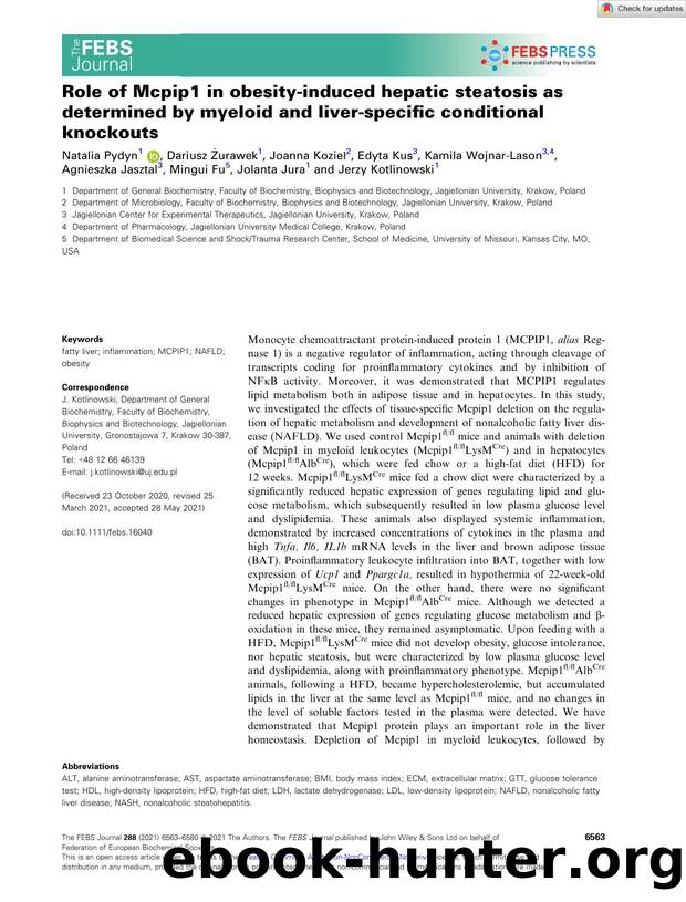 Role of Mcpip1 in obesityâinduced hepatic steatosis as determined by myeloid and liverâspecific conditional knockouts by Unknown