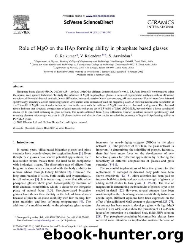 Role of MgO on the HAp forming ability in phosphate based glasses by G. Rajkumar
