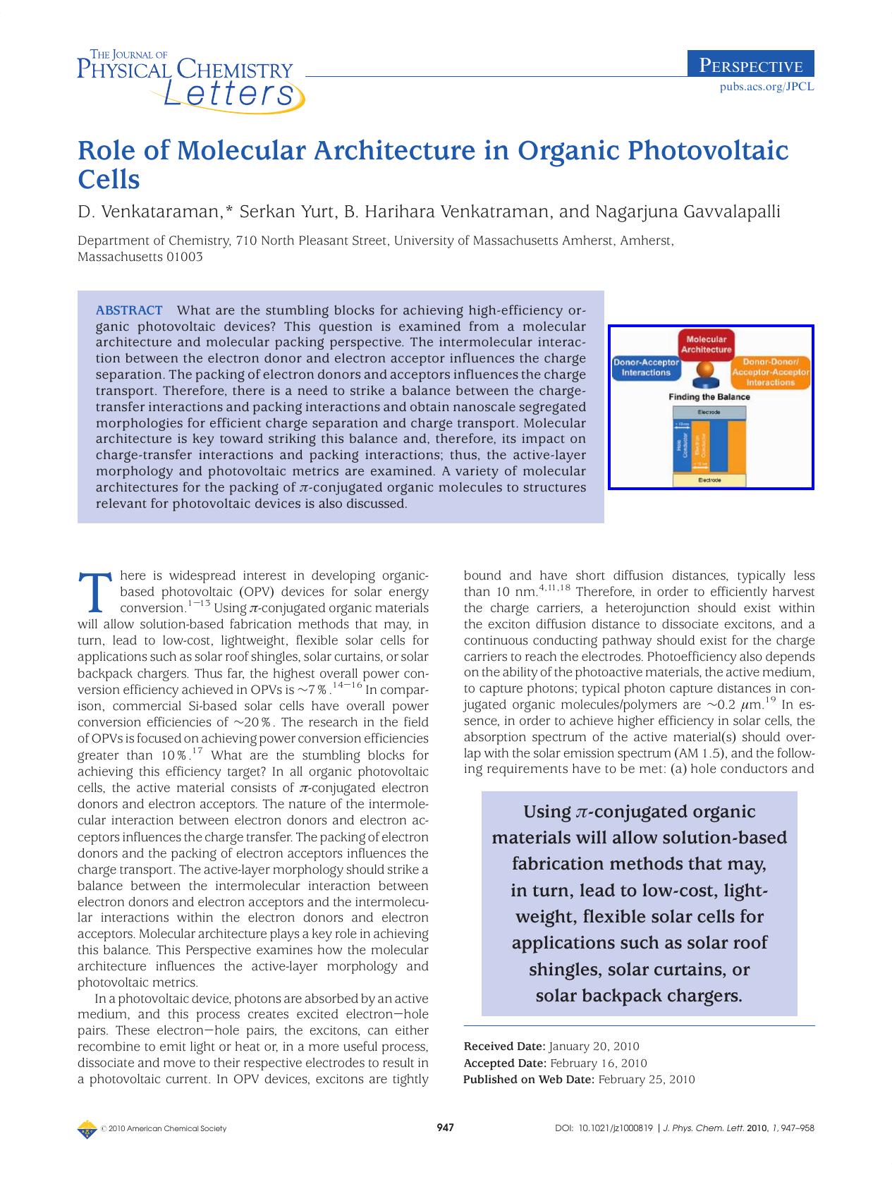 Role of Molecular Architecture in Organic Photovoltaic Cells by Unknown