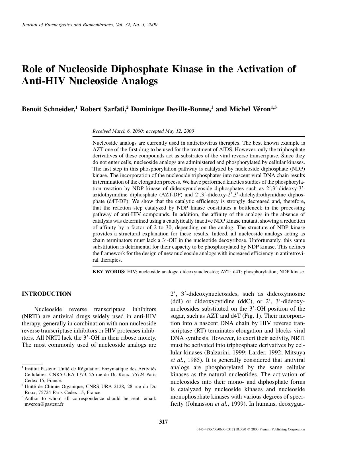 Role of Nucleoside Diphosphate Kinase in the Activation of Anti-HIV Nucleoside Analogs by Unknown