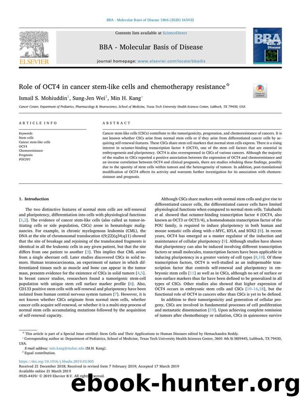 Role of OCT4 in cancer stem-like cells and chemotherapy resistance by Ismail S. Mohiuddin & Sung-Jen Wei & Min H. Kang