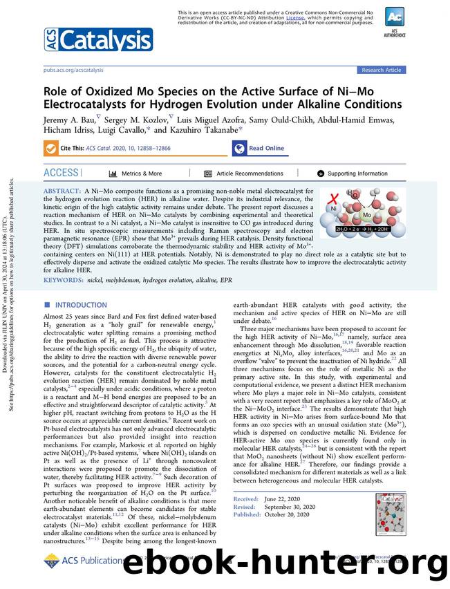 Role of Oxidized Mo Species on the Active Surface of NiâMo Electrocatalysts for Hydrogen Evolution under Alkaline Conditions by unknow