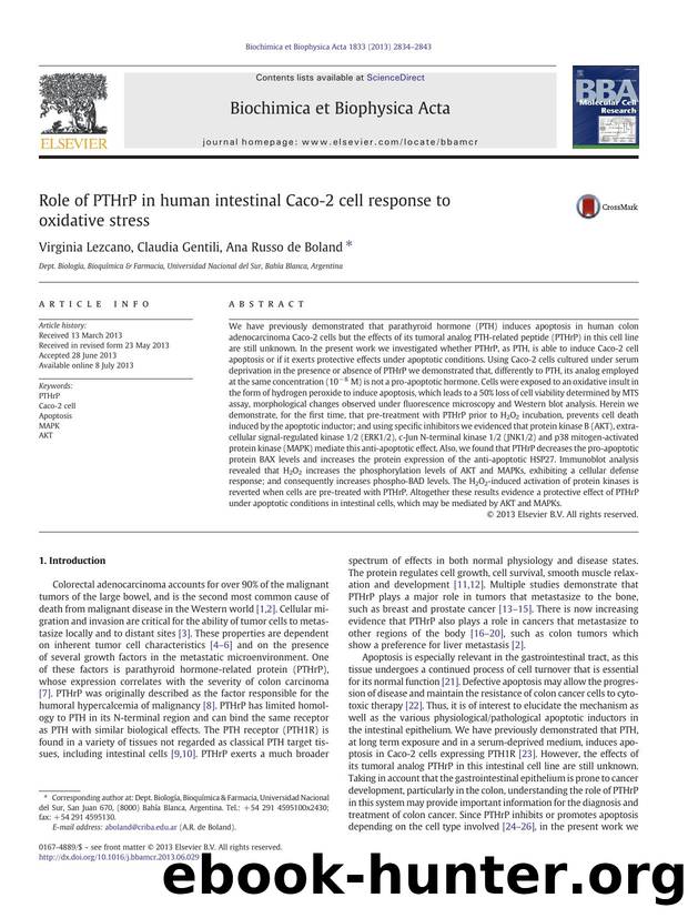 Role of PTHrP in human intestinal Caco-2 cell response to oxidative stress by Virginia Lezcano & Claudia Gentili & Ana Russo de Boland