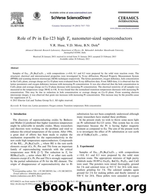 Role of Pr in Eu-123 high Tc nanometer-sized superconductors by V.R. Huse & V.D. Mote & B.N. Dole
