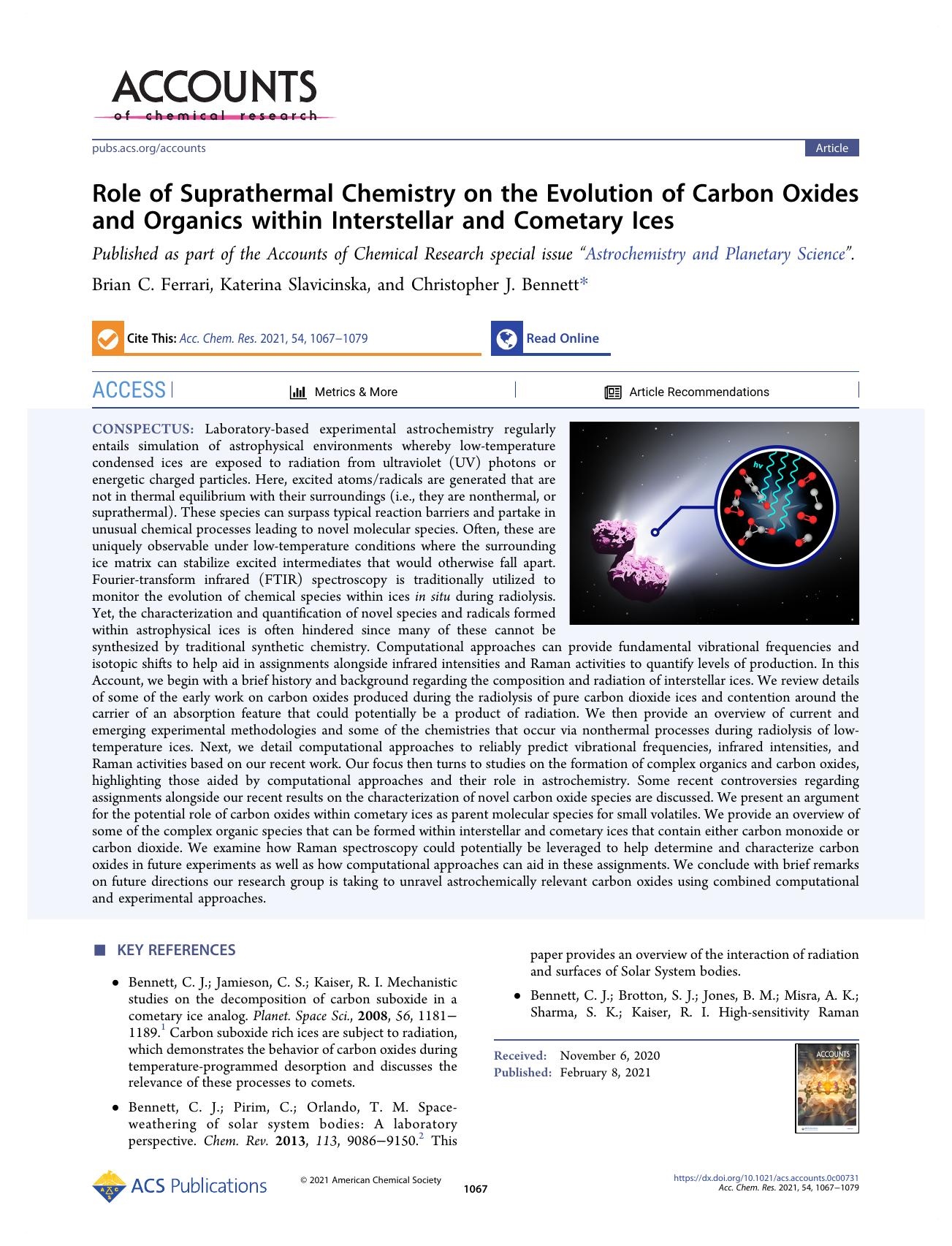 Role of Suprathermal Chemistry on the Evolution of Carbon Oxides and Organics within Interstellar and Cometary Ices by Brian C. Ferrari Katerina Slavicinska and Christopher J. Bennett