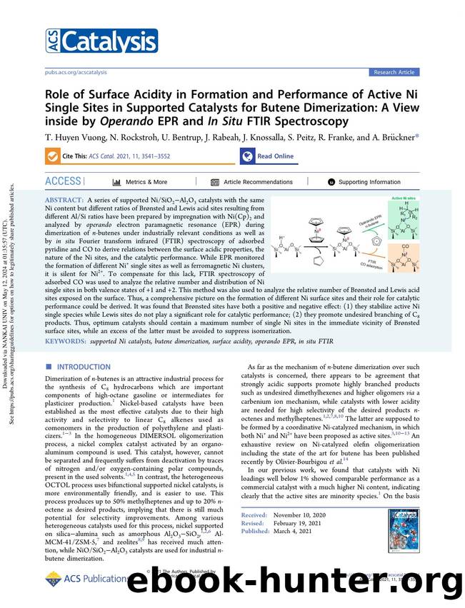 Role of Surface Acidity in Formation and Performance of Active Ni Single Sites in Supported Catalysts for Butene Dimerization: A View inside by Operando EPR and In Situ FTIR Spectroscopy by unknow