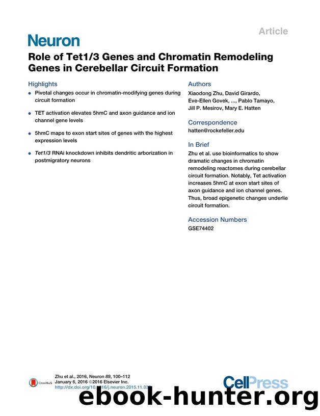 Role of Tet13 Genes and Chromatin Remodeling Genes in Cerebellar Circuit Formation by unknow