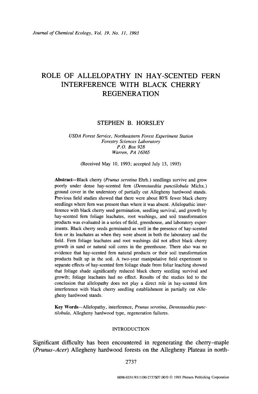 Role of allelopathy in hay-scented fern interference with black cherry regeneration by Unknown