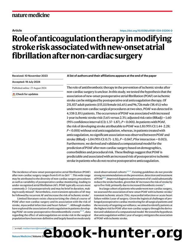 Role of anticoagulation therapy in modifying stroke risk associated with new-onset atrial fibrillation after non-cardiac surgery by unknow