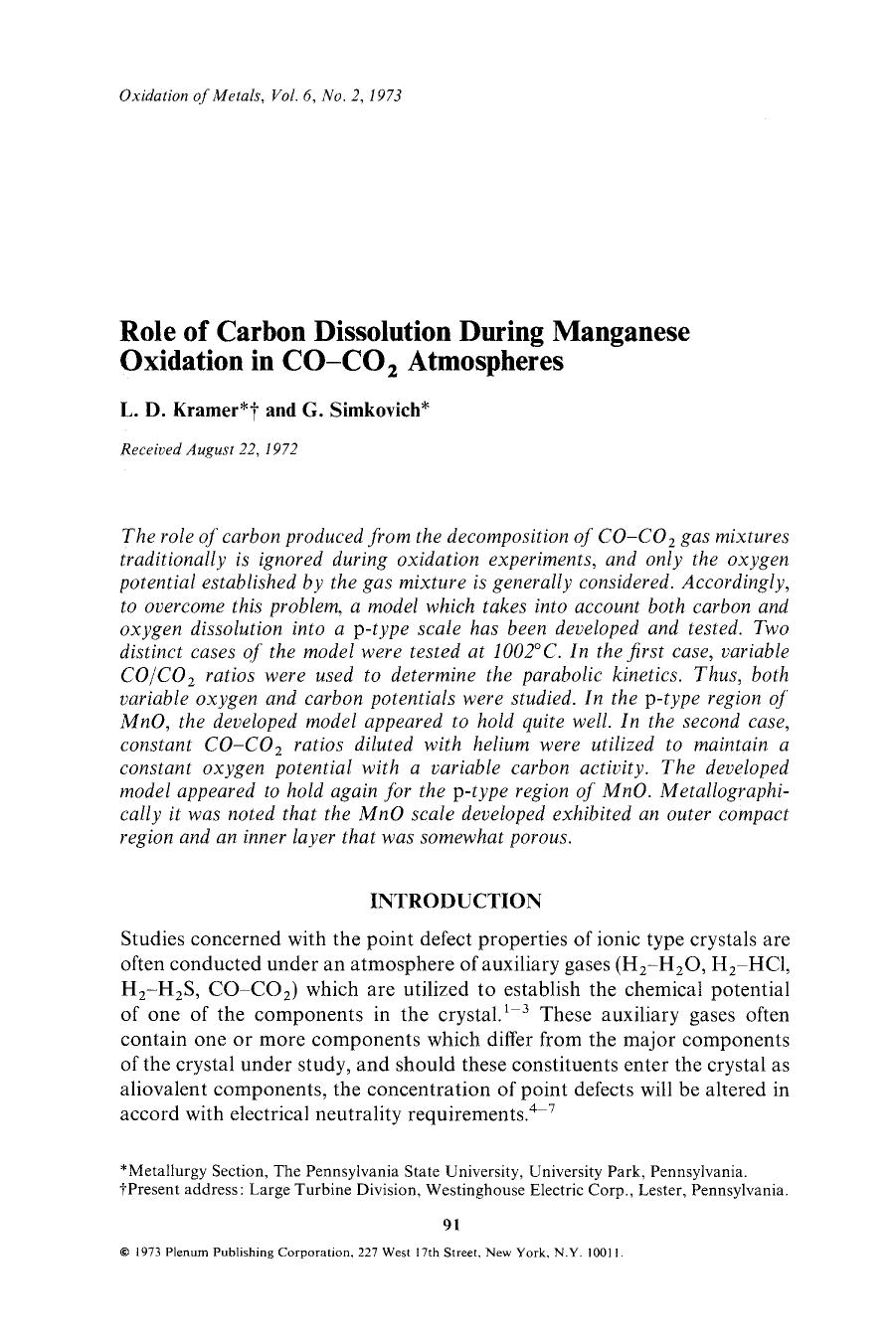 Role of carbon dissolution during manganese oxidation in CO-CO <Subscript>2 <Subscript> Atmospheres by Unknown