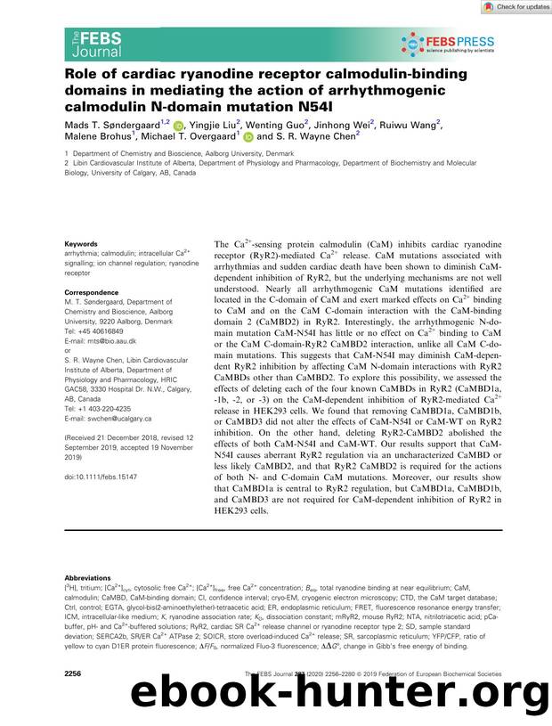 Role of cardiac ryanodine receptor calmodulinâbinding domains in mediating the action of arrhythmogenic calmodulin Nâdomain mutation N54I by Unknown