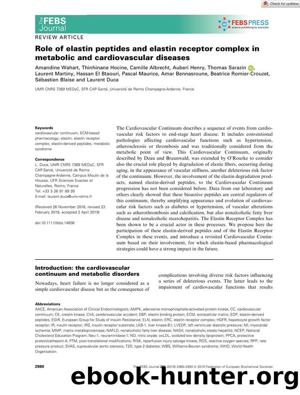 Role of elastin peptides and elastin receptor complex in metabolic and cardiovascular diseases by Unknown