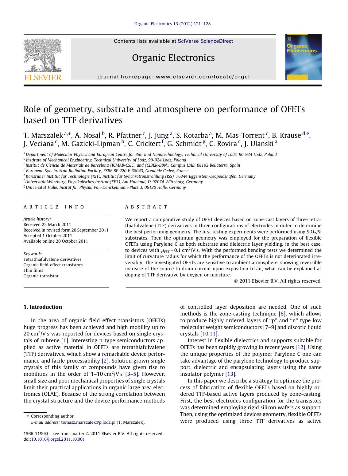 Role of geometry, substrate and atmosphere on performance of OFETs based on TTF derivatives by unknow