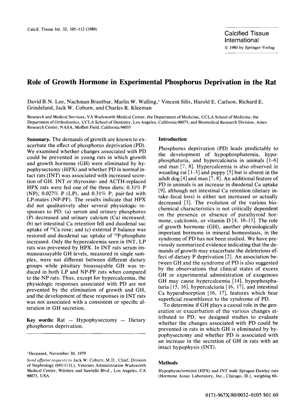 Role of growth hormone in experimental phosphorus deprivation in the rat by Unknown