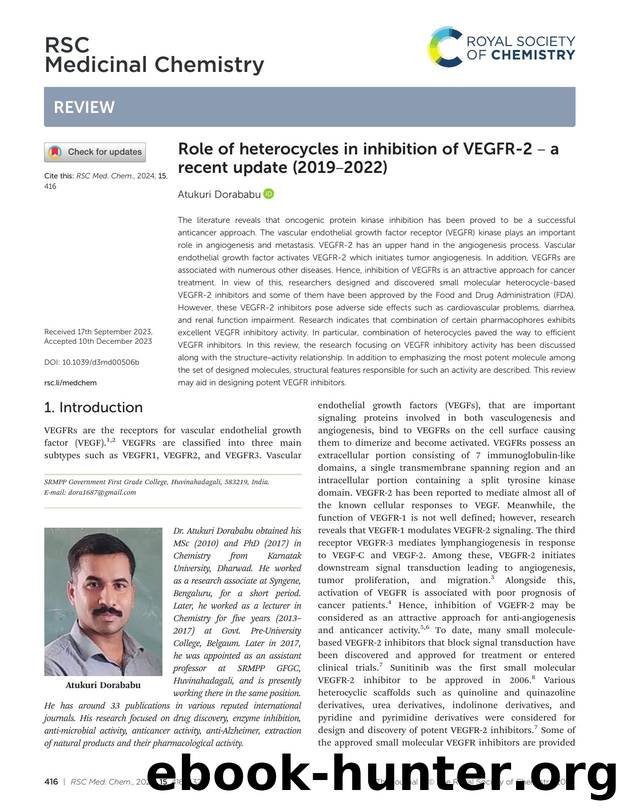 Role of heterocycles in inhibition of VEGFR-2 â a recent update (2019â2022) by Atukuri Dorababu